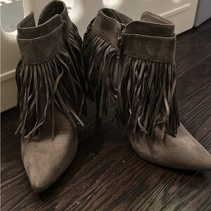 Fringe Suede Ankle Boots - Brown